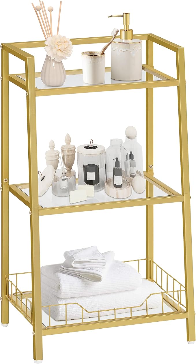 HOOBRO Gold Glass Shelf Stand, 3 Tier Standing Shelf Unit, Bathroom Organizer - Image 9