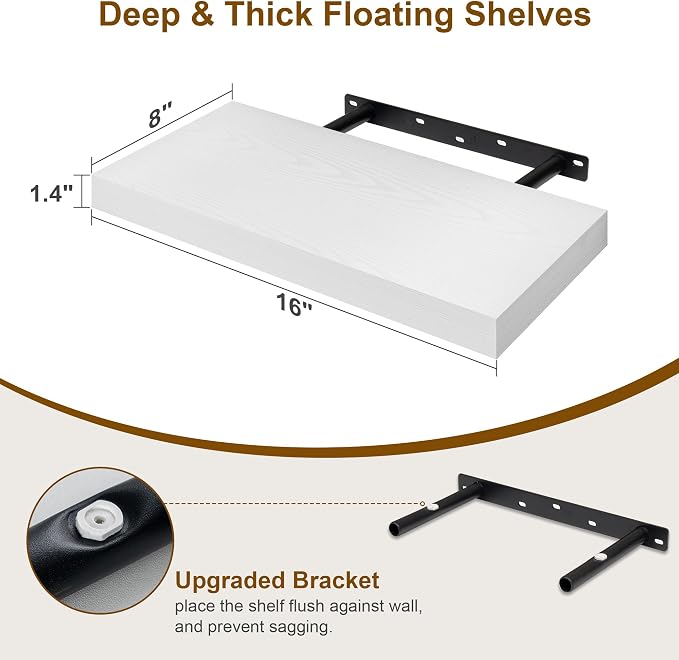 Fun Memories White Floating Shelves 16 Inch Long, 8 Deep Floating Shelf Wall - Image 3