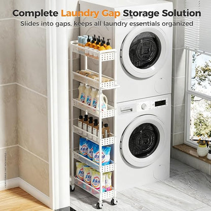 6 Tier Slim Storage Cart with Wheels, Metal Narrow Spice Cabinet Mobile - Image 7