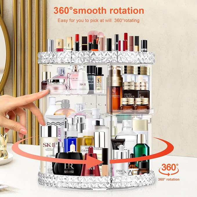 360 Rotating Makeup Organizer for Vanity + Makeup Brush Holder, Perfume - Image 2