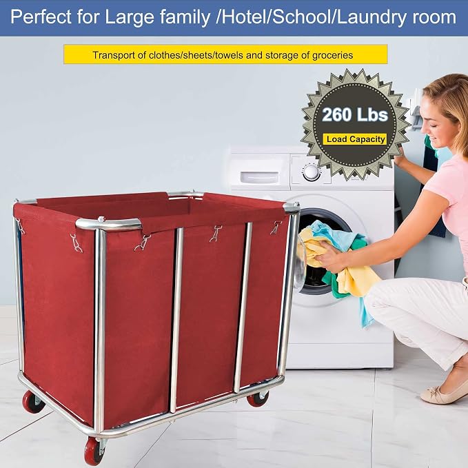 Commercial Laundry Cart With Wheels - Image 3