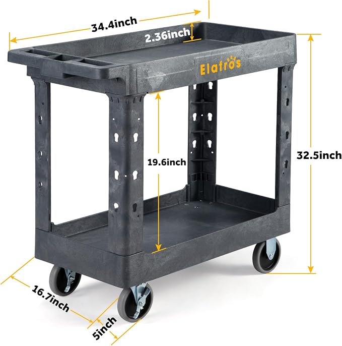 ELAFROS Heavy Duty Plastic Utility Cart 34 x 17 Inch - Image 2