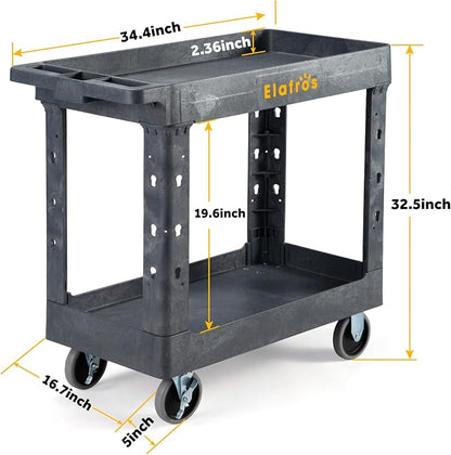 ELAFROS Heavy Duty Plastic Utility Cart 34 x 17 Inch - Image 2