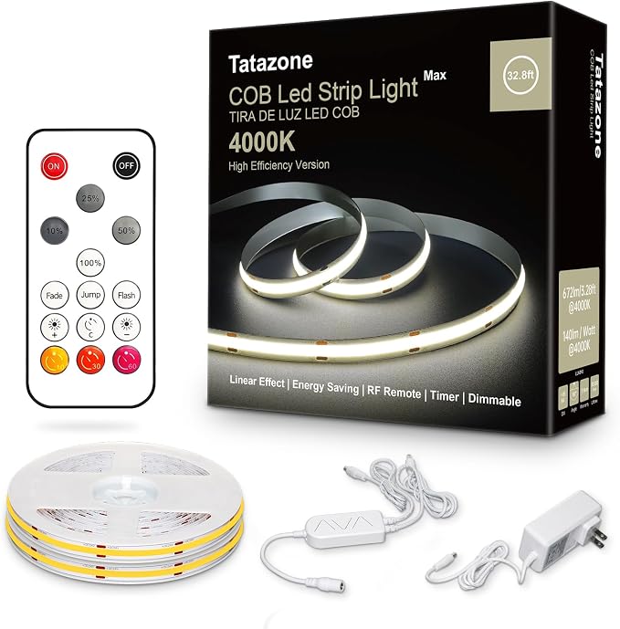 32.8ft 4000K White COB Led Strip Lights by Tatazone