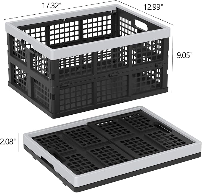 34 L Collapsible Storage Crate, Folding Plastic Crates, 4 Packs | Stackable - Image 4