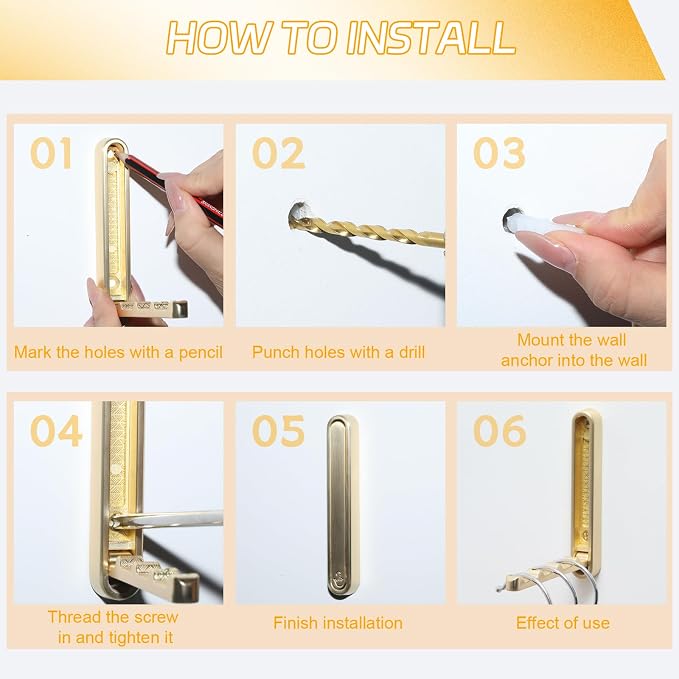 4.33 in Extended Folding Coat Hooks, 2 Pack Gold Wall Hooks, Zinc Alloy | 90° - Image 5