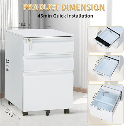 Garvee Mobile Filing Cabinet 3 Drawer, Under Desk File Cabinet - Image 3