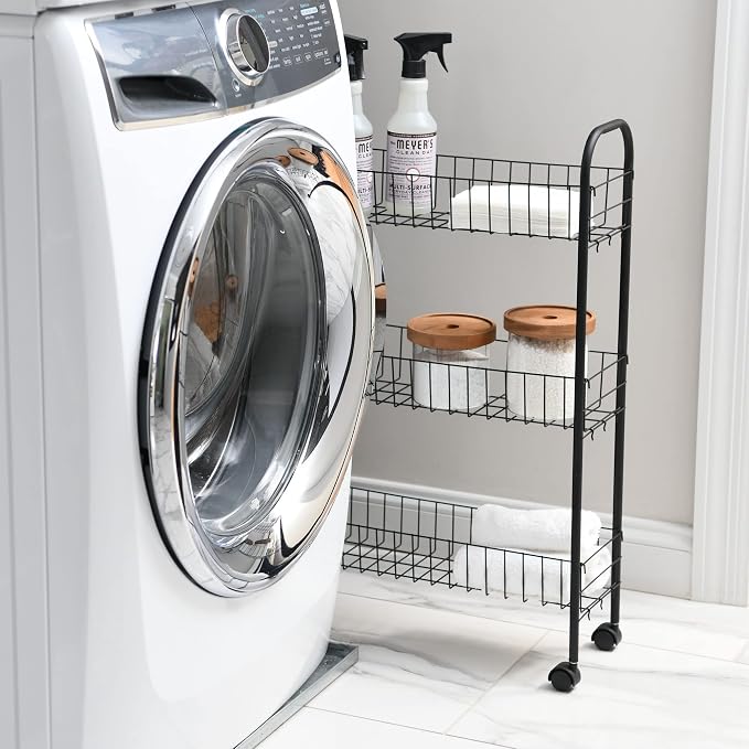 Household Essentials Matte Black Slim, 3 Shelf Storage Cart - Image 2
