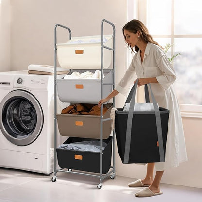 STORAGE MANIAC Vertical Rolling Laundry Hamper, 4 Section Laundry Sorter - Image 8