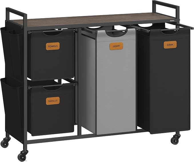 VASAGLE Laundry Hamper with 4 Compartments, 39.6 Gal. Laundry Sorter, Rolling by Unknown