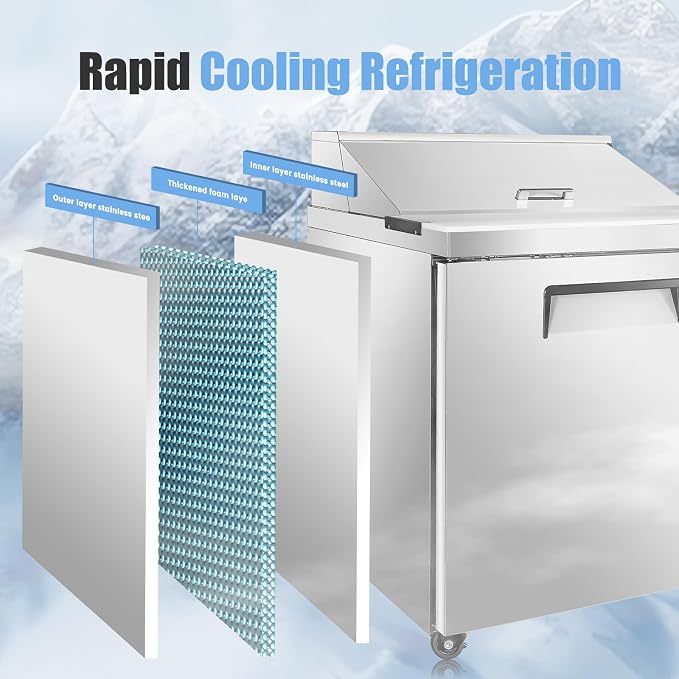 29" W Commercial Refrigerator Sandwich Salad Prep Table, Stainless Steel 1-Door - Image 5