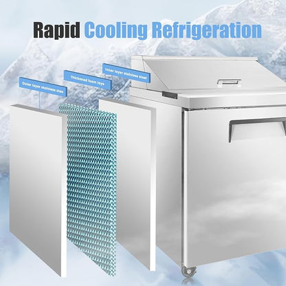 29" W Commercial Refrigerator Sandwich Salad Prep Table, Stainless Steel 1-Door - Image 5