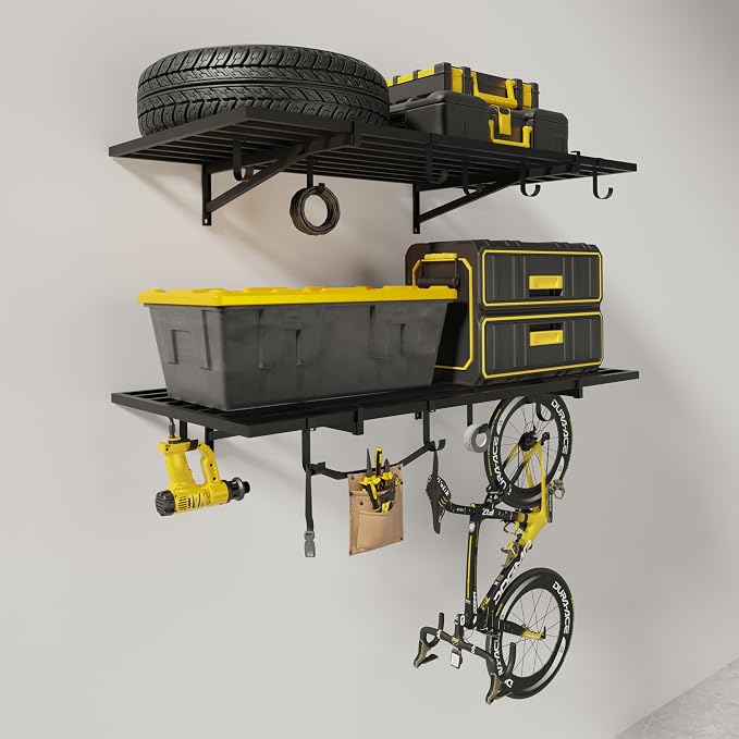 HDDFER Heavy Duty Garage Wall Shelves 24x43 Inch | 2-Pack, wall mounted by industrialpipeshelving