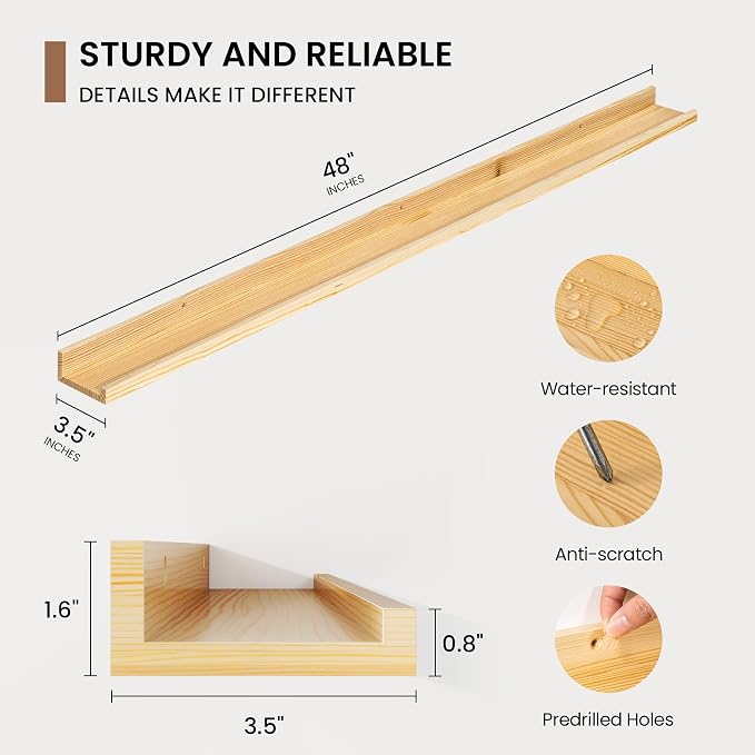 Picture Ledge Shelf, Floating Shelves Set of 2, 48 Inches Solid Wood Nursery - Image 3