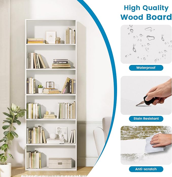 GRUSIGN 71" Tall 6-Tier Bookshelf, Large Open Display Bookcase - Image 4