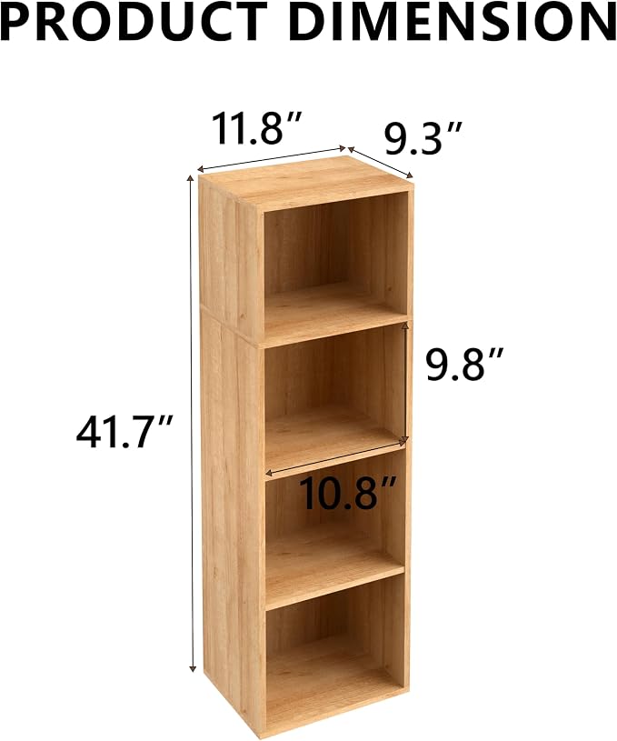4-Tier Wooden Cube Storage Organizer, 42 Inch Tall Bookcase & Display Shelf - Image 3
