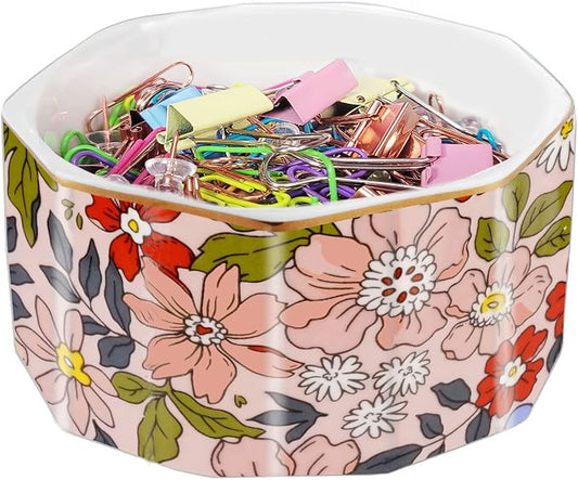 Ceramic Paper Clip Holder Gold Line Paper Clip Dispenser Organizer by LEAZUL