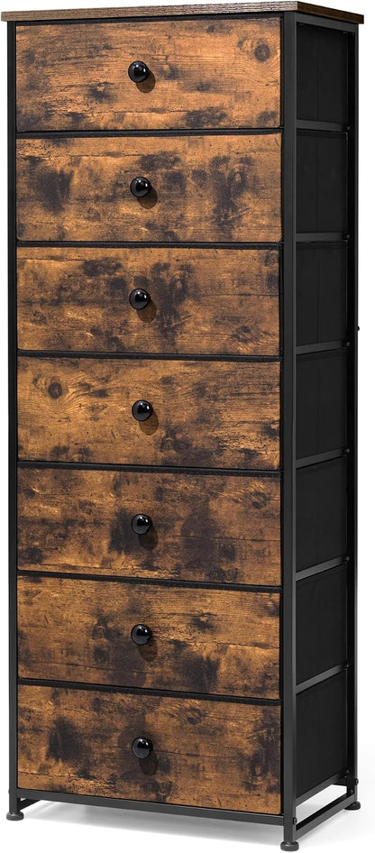 Fabric Dresser for Bedroom, 7-Drawer Tall Vertical Tower) | Wooden Top by CrestliveProducts