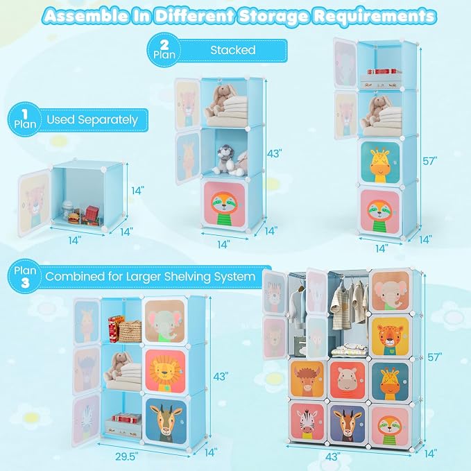 Costzon Kids Closet, Cartoon DIY Modular Dresser Storage Organizer - Image 3