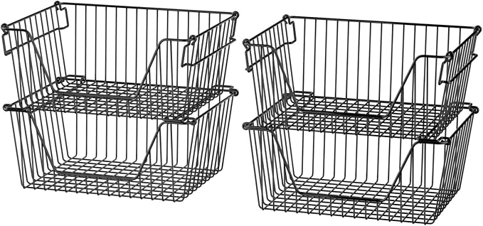 Slideep Wire Storage Baskets for Organizing, 4 Pack 14'' Stacking Metal Wire by WelcometotheSlideep
