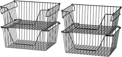 Slideep Wire Storage Baskets for Organizing, 4 Pack 14'' Stacking Metal Wire by WelcometotheSlideep