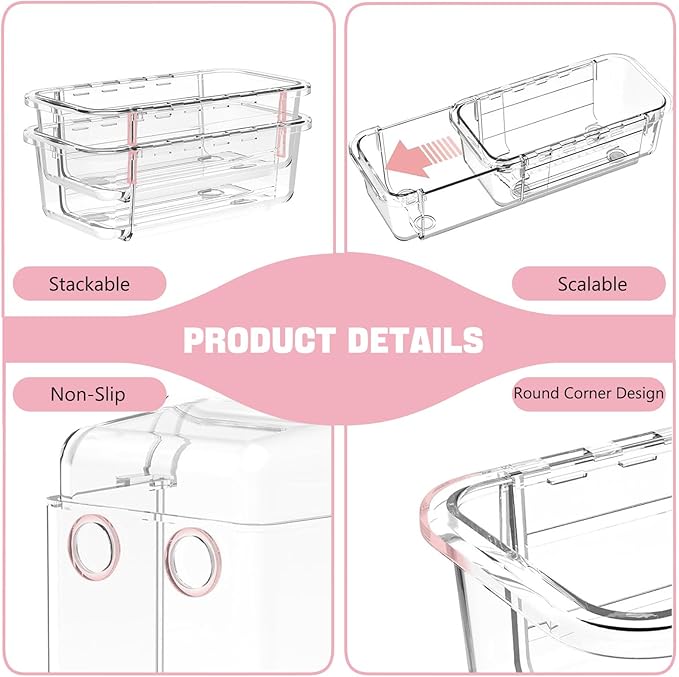 21 PCS Extendable Drawer Organizer Set, 3-Size Clear Stackable Vanity Storage - Image 5