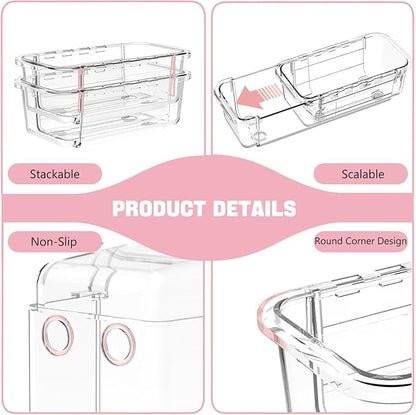 21 PCS Extendable Drawer Organizer Set, 3-Size Clear Stackable Vanity Storage - Image 5