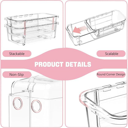 16 PCS Clear Drawer Organizer Set, Expandable Acrylic Vanity Storage Bins - Image 5