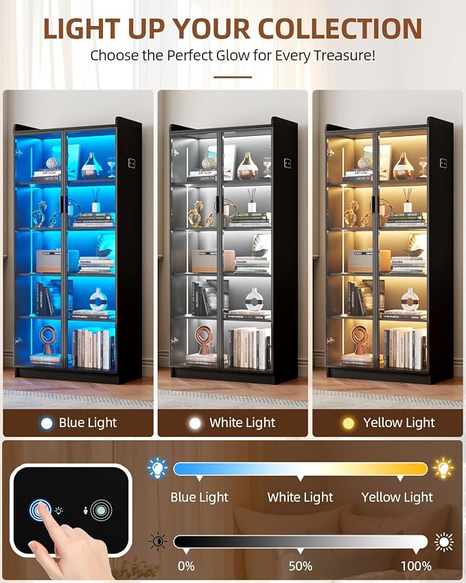 Display Cabinet with Glass Doors and Shelves, 5 Tier Display Case - Image 4