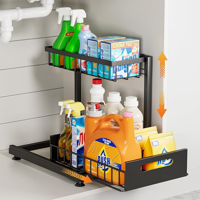 Under Sink Organizer Storage 2-Tier Premium Metal Pull-Out Racks, Height by Saydear