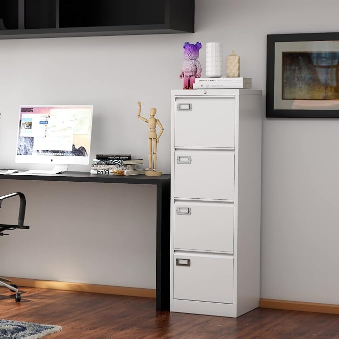File Cabinets - 4 Drawers Vertical 17.8" Deep Lockable Filing Cabinet - White - Image 4