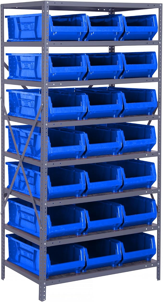 Quantum Storage Systems 2475-952BL Solid Heavy Duty 8 Shelves 21 HULK Blue Bins by QuantumStorageSystems
