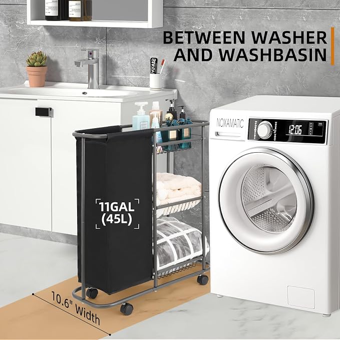 Rolling Laundry Cart with Wheels: 3-Tier Laundry Caddy Between Washer and Dryer - Image 3