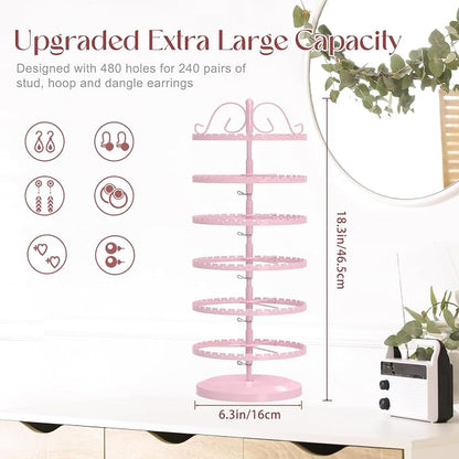 MODOWEY 6 Tier Rotating Earring Holder Organizer Stand, Adjustable Metal - Image 2