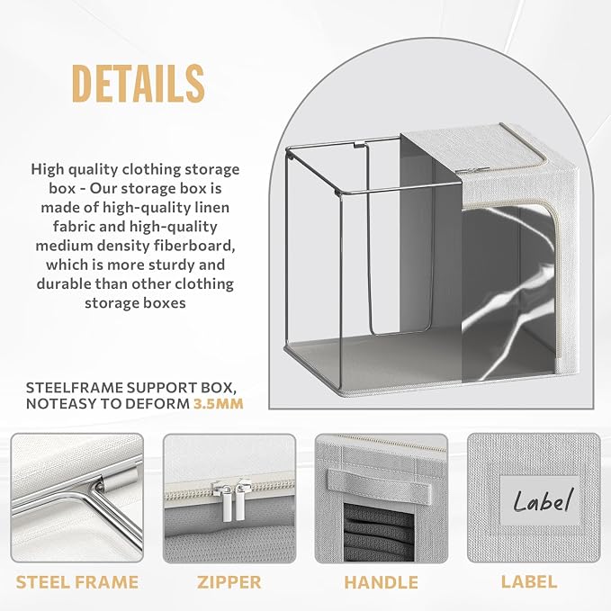 FHSQX 2 Pack Clear Window Storage Bins Large Stackable Linen Fabric Storage - Image 5