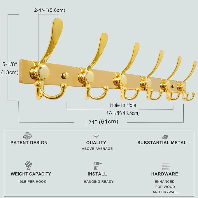 Dseap Coat Rack Wall Mount 2.0 Pro: 24” Long, 3X Tougher, Heavy Duty Stainless - Image 3