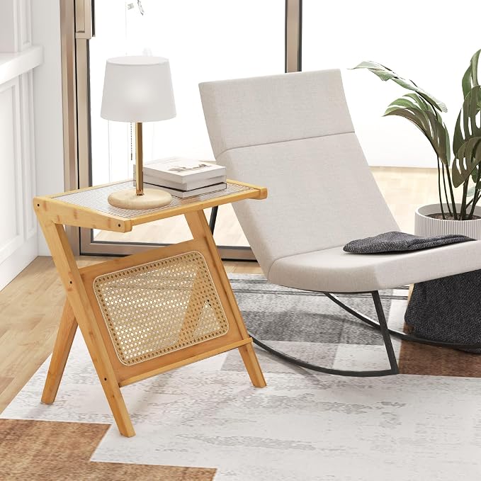 GOFLAME Rattan Side Table, Z-Shaped End Table - Image 9
