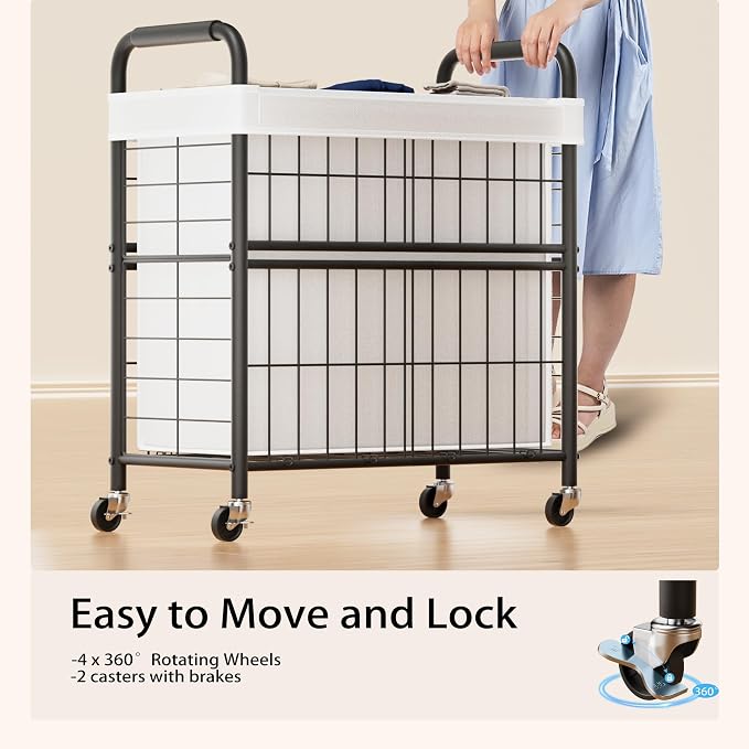 Laundry Hamper 3 Section, 145L Rolling Laundry Sorter Basket - Image 4