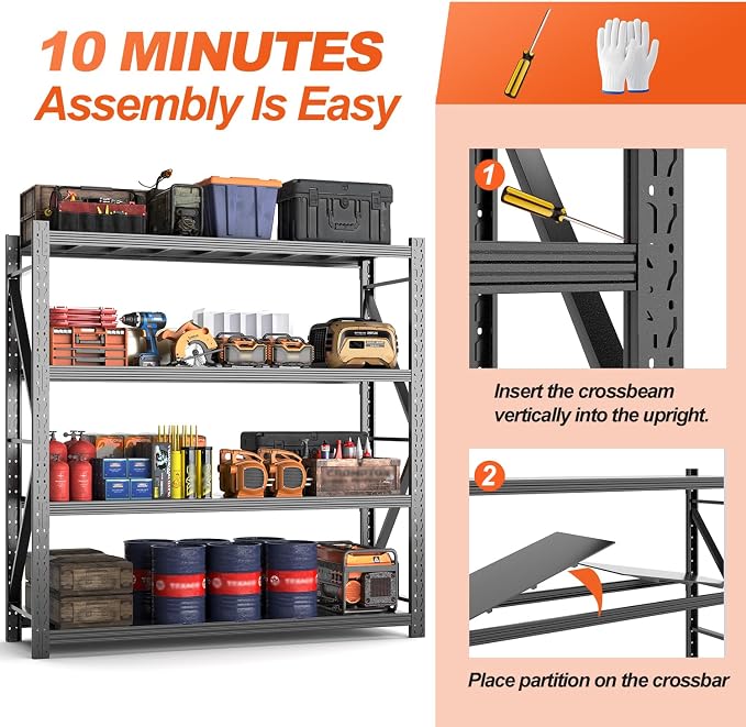 Metal Garage Shelving Unit, Heavy Duty Adjustable Industrial Storage Shelves - Image 7
