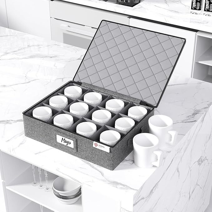 Cup and Mug Storage Box with Hard Shell and Dividers - Image 5