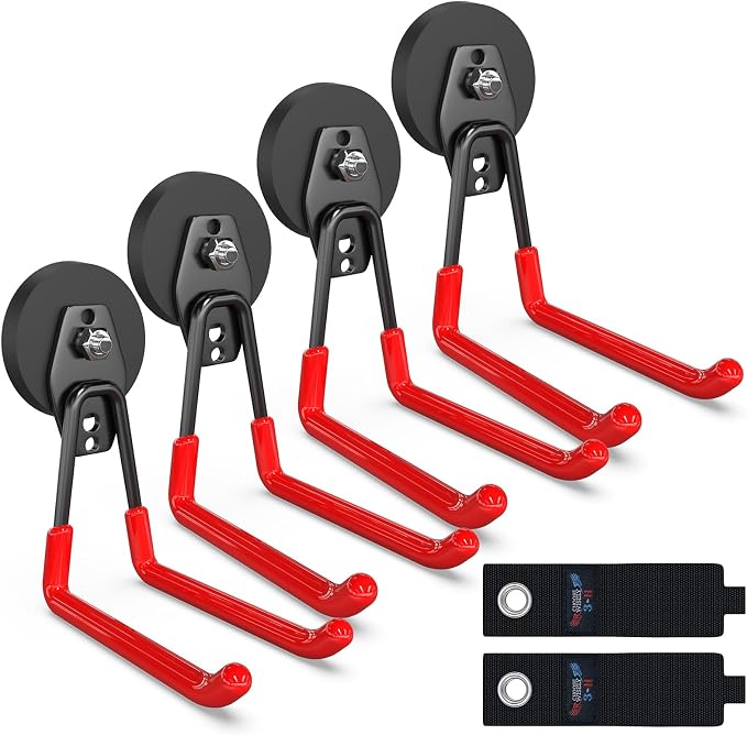 3-H Heavy Duty Magnet Garage Hooks 4 Pack, Extra Large Strong Magnetic Hooks by 3-H