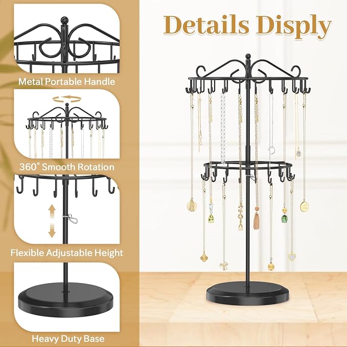 MODOWEY Rotating Necklace Holder Organizer Display Stand - Image 5