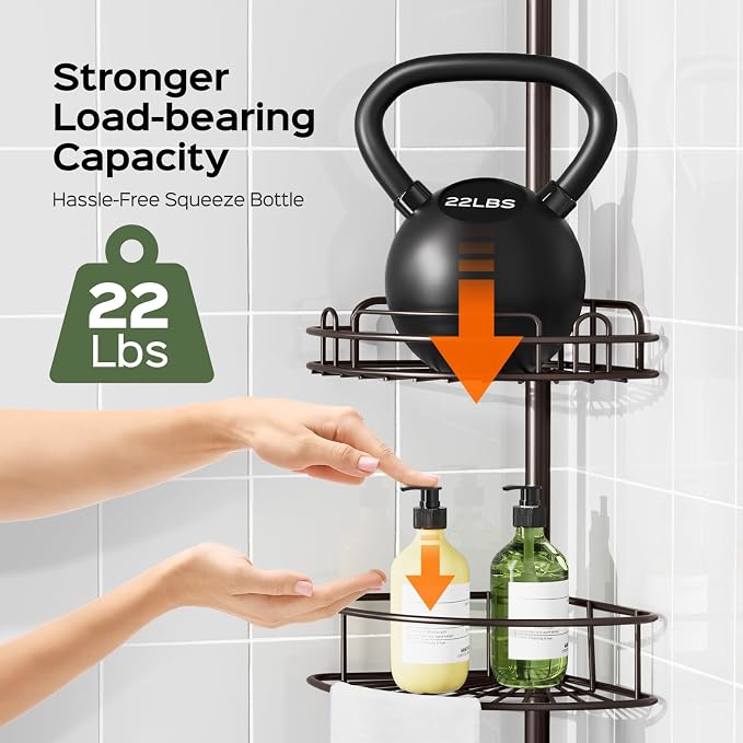 HAMITOR Shower Caddy Tension Pole: 4-Tier Rustproof Bathroom Corner Shelf - Image 2