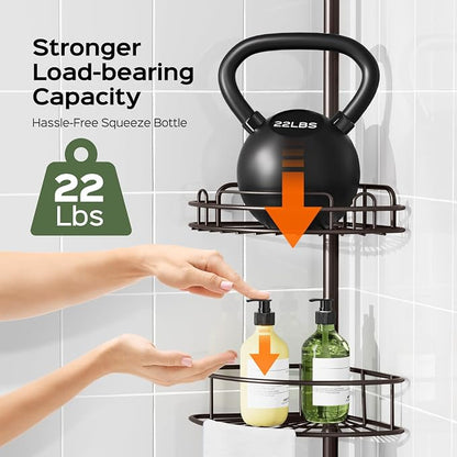 HAMITOR Shower Caddy Tension Pole: 4-Tier Rustproof Bathroom Corner Shelf - Image 2