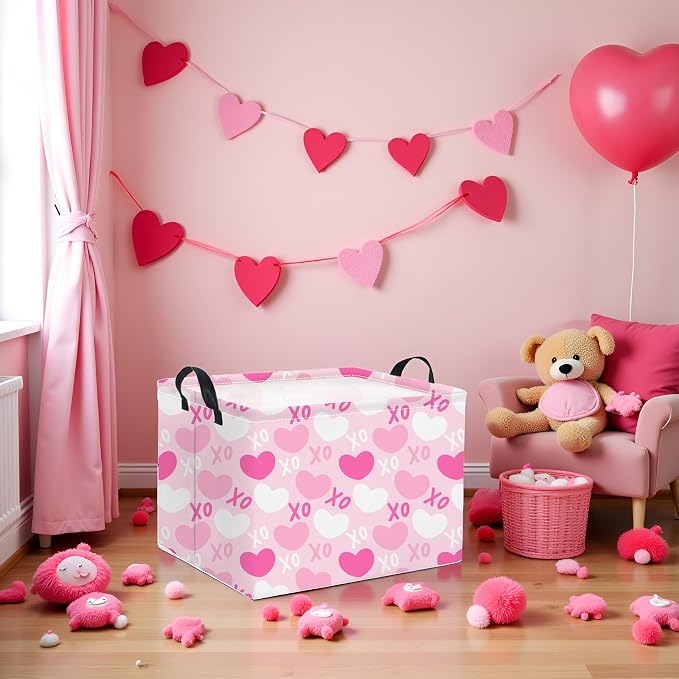 Rectangular Valentines Basket for Home Kitchen Girls Cute Kids Storage Bin - Image 4