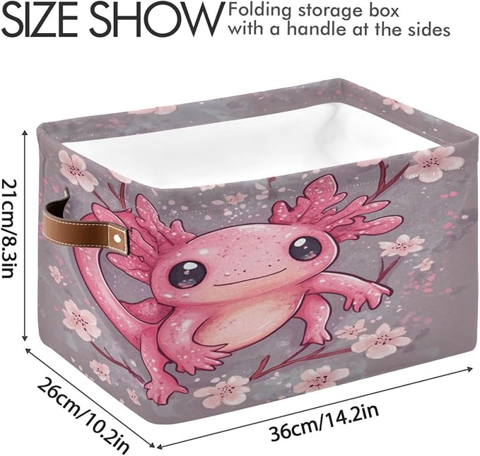 Cute Pink Axolotl with Cherry Blossoms Storage Bins Box Foldable Shelf Basket - Image 3