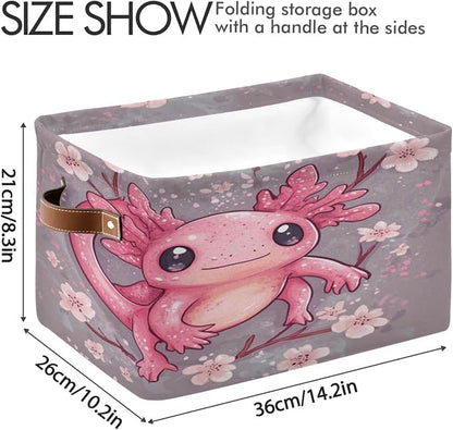 Cute Pink Axolotl with Cherry Blossoms Storage Bins Box Foldable Shelf Basket - Image 3