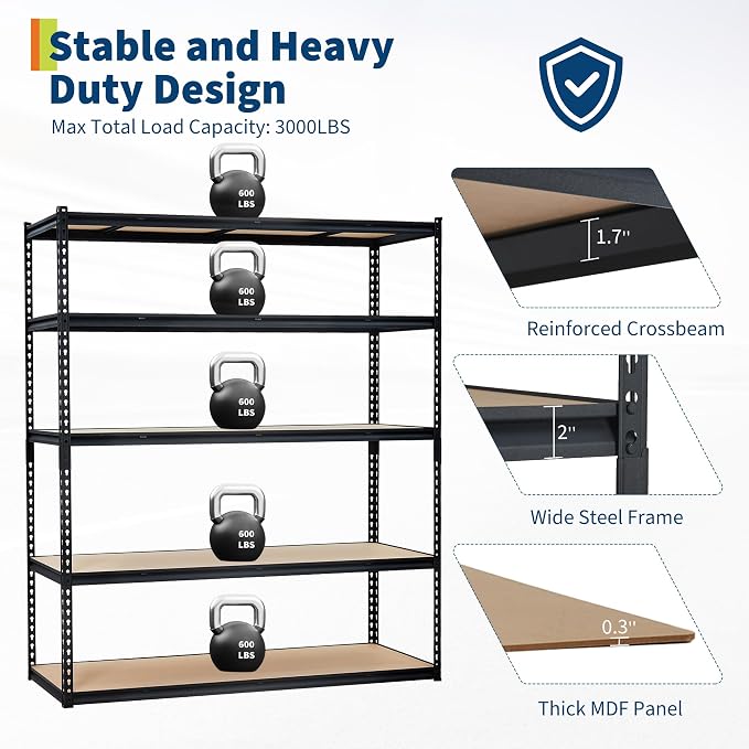 PeakPursuit Storage Shelving Unit, 5-Tier Adjustable Metal Storage Shelves - Image 5