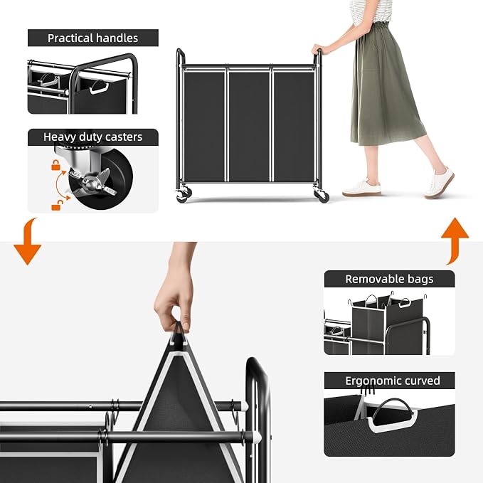 ROMOON Laundry Sorter 4 Section and 3 Section, Separated Laundry Hamper Cart - Image 8