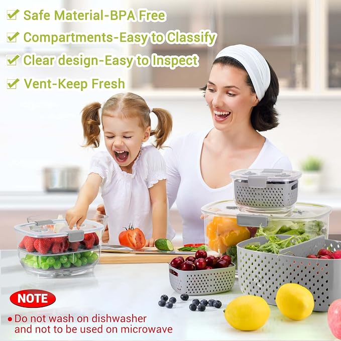 LUXEAR Fresh Produce Vegetable Fruit Storage Containers 3Piece Set, BPA-free - Image 3